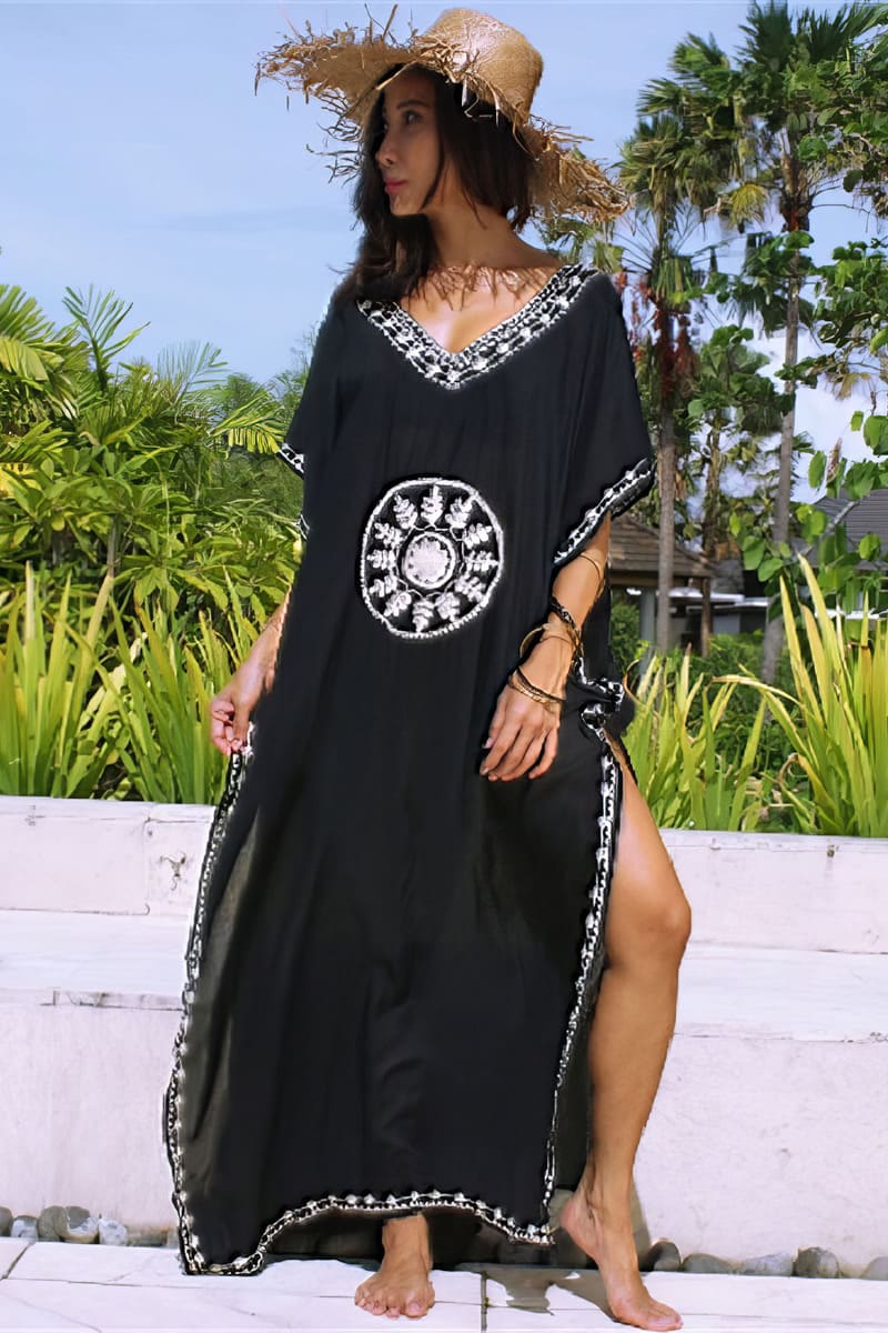 Caftan Femme Grande Taille 2025 - Robe D'été Légère à Col V - Manches Courtes, Tissu Doux - Idéal Plage, Vacances