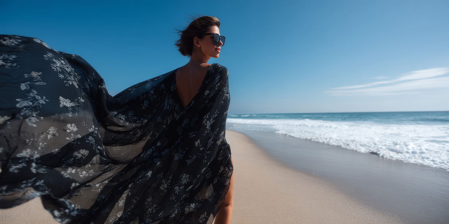 Paréo Noir Tulle Transparent Femilet - Taille Unique Occasion Parfait état Idéal Plage